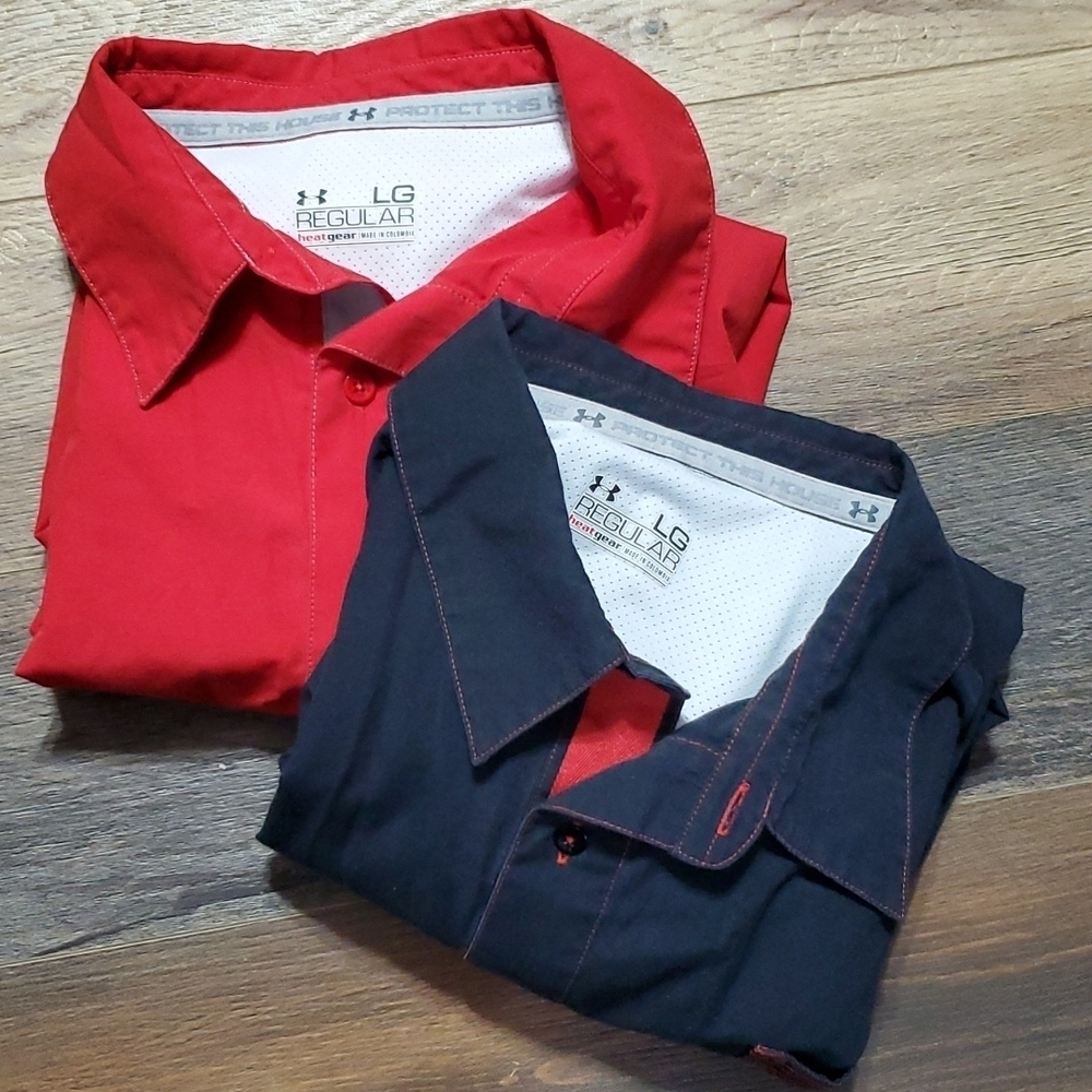 Under armour 2 pack short sleeve button up heat gear vented shirts